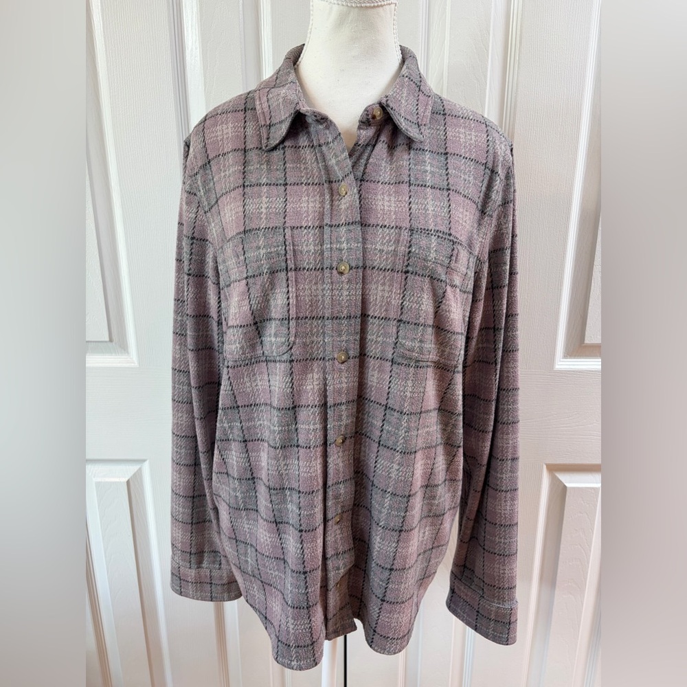 Faherty Lavender and Gray Thick Button Up Flannel Shirt Size XL